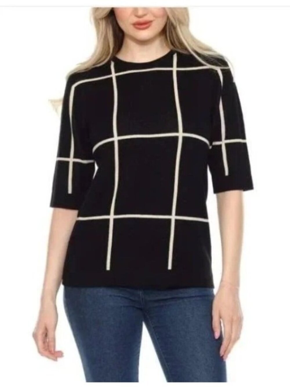 NWT Wrapper Elbow Sleeve Sweater Women's L Black Pattern Crew neck Pullover